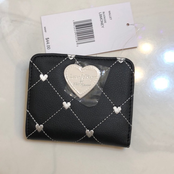 Betsey Johnson Luv Betsey Snap Card Wallet Black & Nude White Stitched Heart NWT - Picture 3 of 16